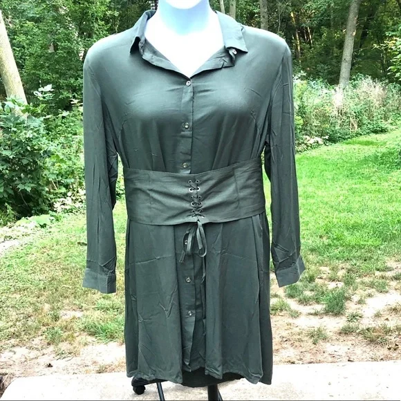 𝅺🍭NWT Verona Couture Olive Corset Belt Shirt - Picture 5 of 13